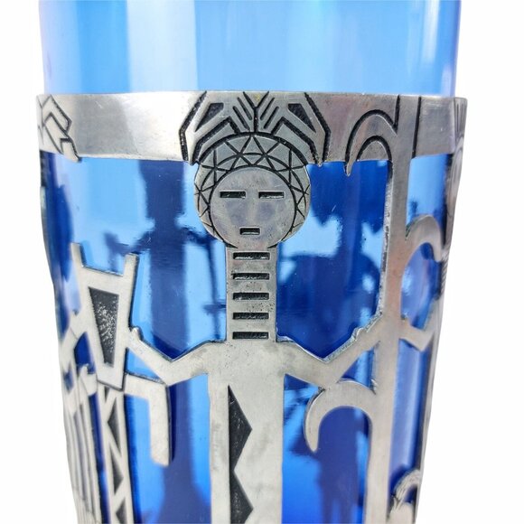 Kachina Candle Holder Cobalt Blue Glass Vase Tin Pewter Wrap Universal Pewter - Picture 6 of 14